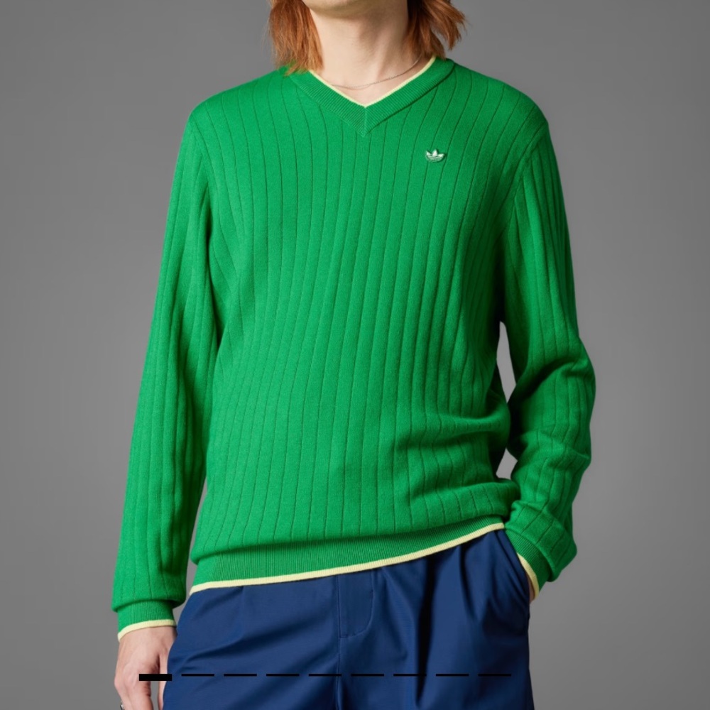 NWT Adidas Originals Cashmere Knit Sweater V-Neck Men’s Large Green/Yellow Golf
